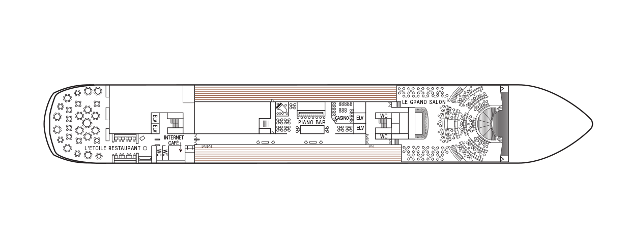 A deck plan of Deck 5 of the m/s Paul Gauguin.