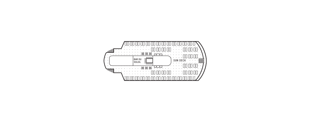 A deck plan of Deck 9 of the m/s Paul Gauguin.