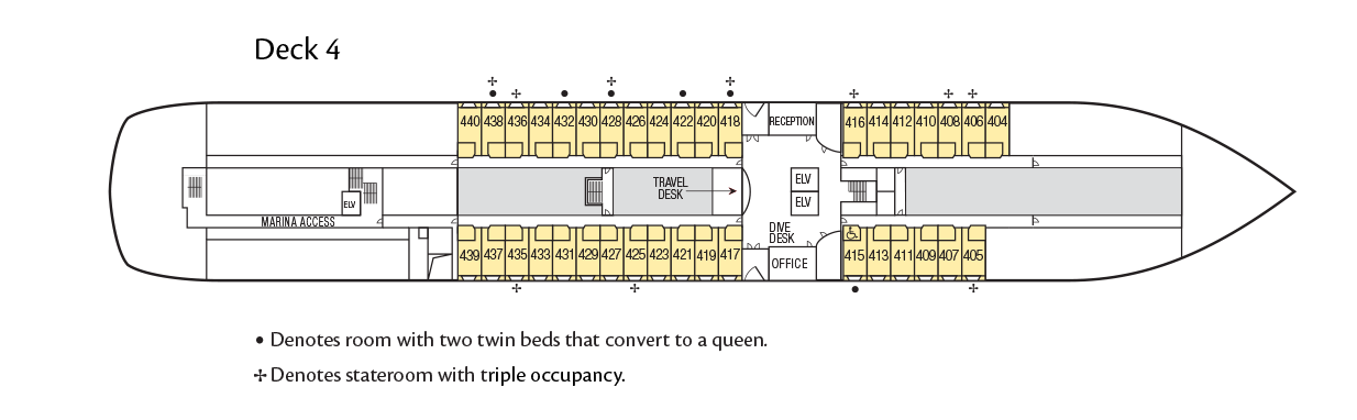 Graphic showcasing the floorplan of deck 4 aboard the m/s Paul Gauguin