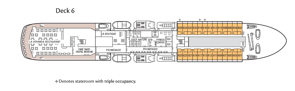 Layout of Deck 6 on board the m/s Paul Gauguin