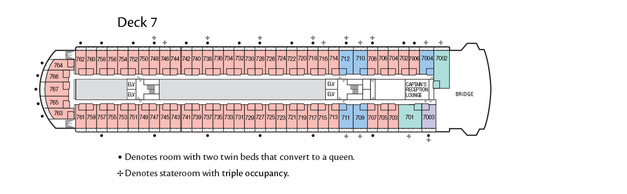 Graphic showcasing the floorplan of deck 7 aboard the m/s Paul Gauguin