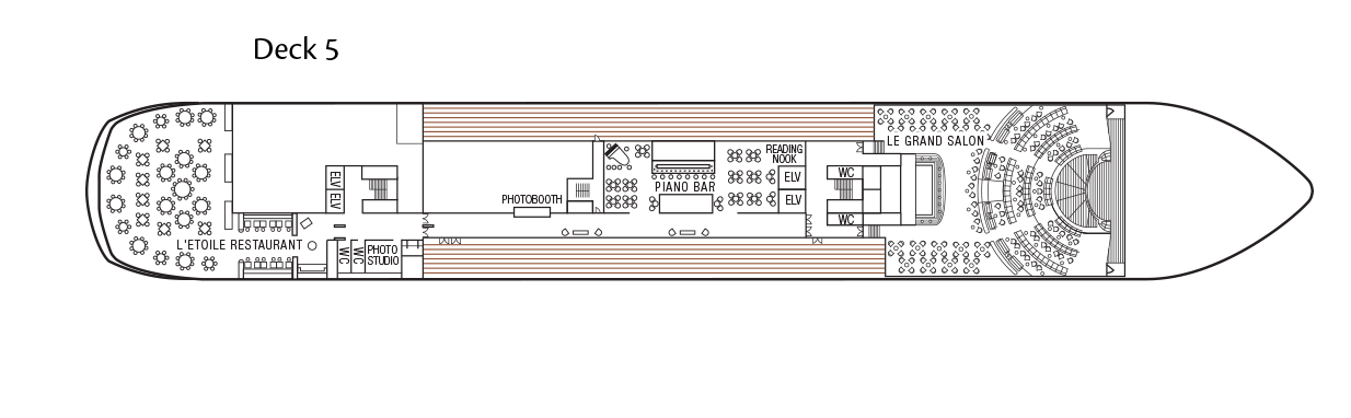 Deckplan for deck 5 of the m/s Paul Gauguin