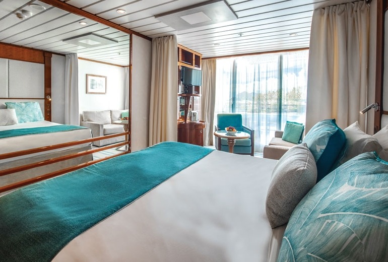 View of a Veranda Stateroom aboard the luxury small-shop m/s Paul Gauguin