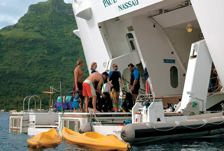 The m/s Paul Gauguin's water sports marina.