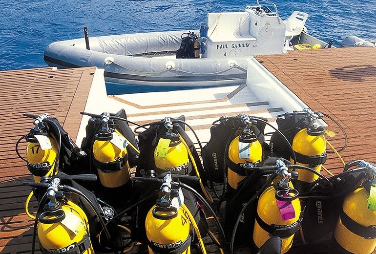 SCUBA gear on the m/s Paul Gauguin.