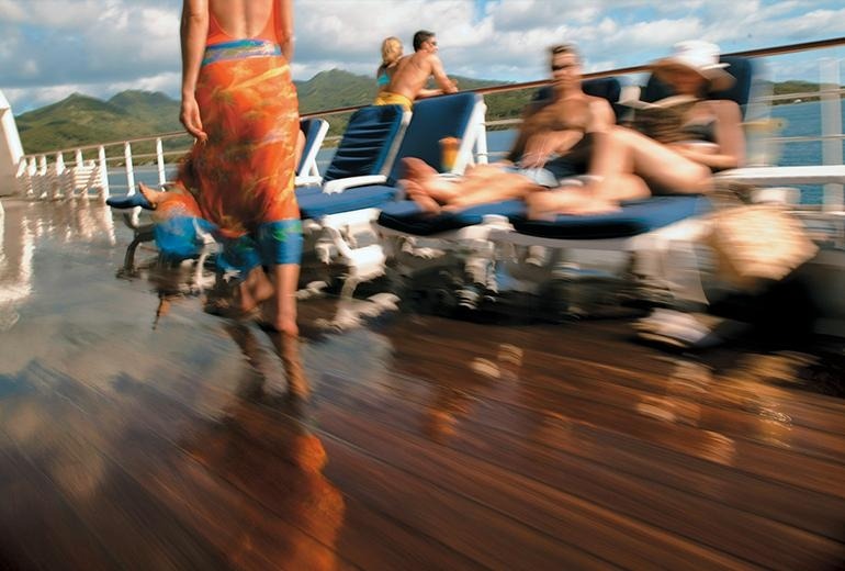 Guests on the deck of the m/s Paul Gauguin.