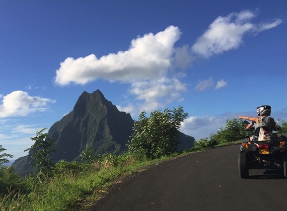 Discover Moorea’s valleys, bays, and vistas on the guided ATV tour. 