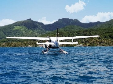 Scenic plane ride above the island of Bora Bora.